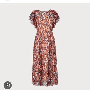 LK Bennett Agnes 100% Silk Orange Ruffle Sleeve Maxi Dress Size 12